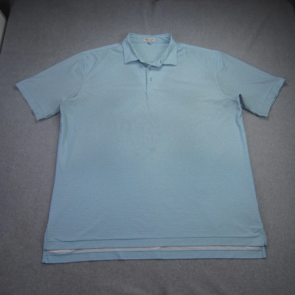 Peter Millar Polo Shirt Mens XL Blue Geometric Golf‎ Summer Comfort Short Sleeve